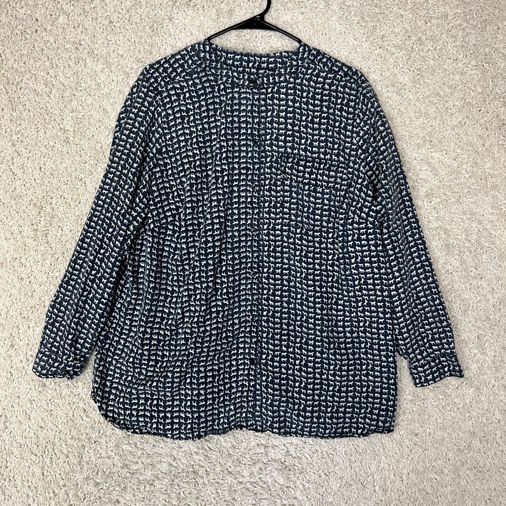 Liz Claiborne Horse Print Button Down Shirt Womens 2X Blue Equestrian Pony